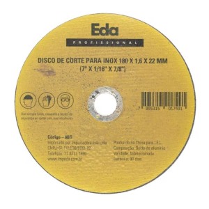 Disco corte inox 0bg c/5 pçs 180x1,6x22mm