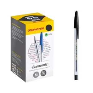 Caneta economic media preta com 50 unidades compactor