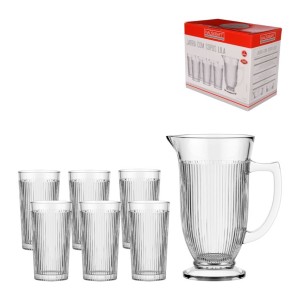 Conjunto jarra com 6 copos lila transparente c/7pçs cjps085