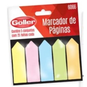 Bloco adesivo postit marcador de página 6066 g-1166 c/5 pçs c/25fls goller